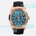 ES Factory Super Replica Rolex Sky-Dweller Ice Blue Dial Rose Gold Case Oysterflex Watch 